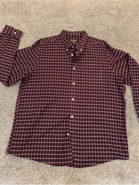Eddie Bauer Men's Maroon Plaid Button-Down Shirt